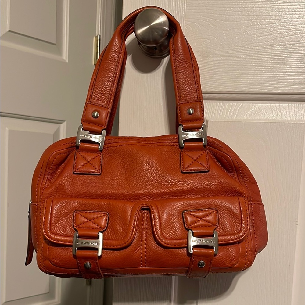 Michael Kors Leather Satchel Handbag in Burnt Orange